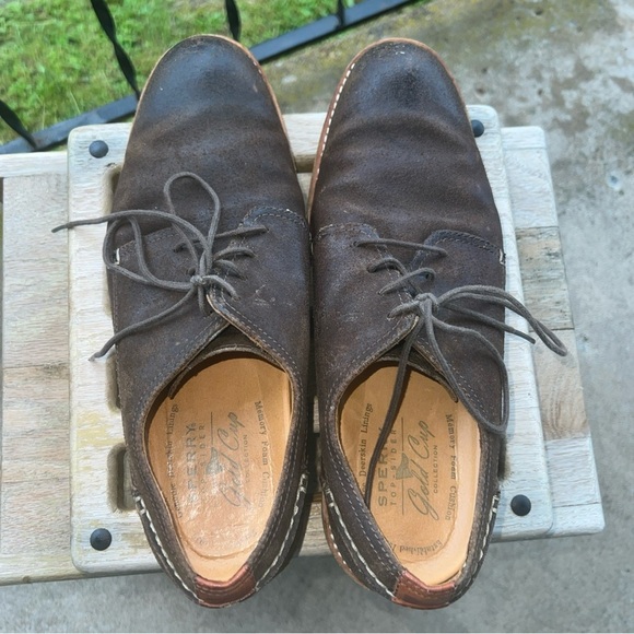 Sperry Gold Cup Oxford Distress Brown Size 11M Top-Sider 0579730 Deerskin Lining - Picture 10 of 11